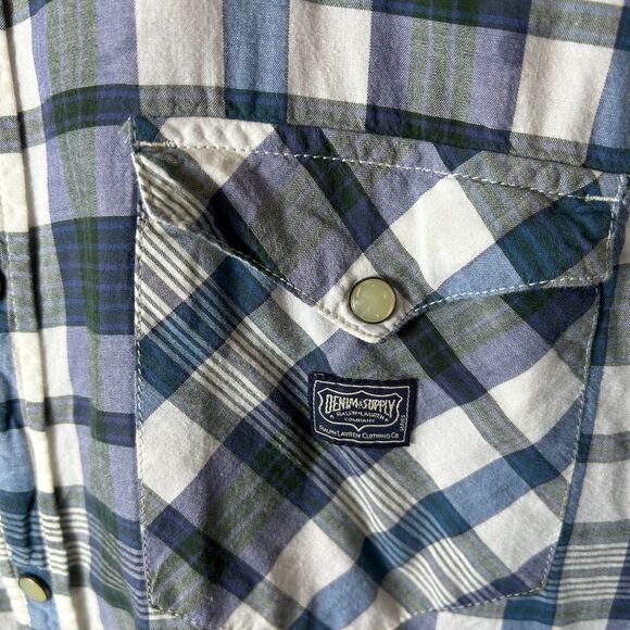 Ralph Lauren Denim & Supply Men's Blue Plaid Pearl Snap Western Style Shirt XL - Picture 6 of 14
